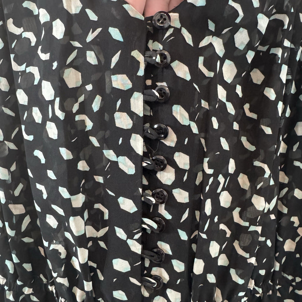 BCBG Generation Romper Small Black Sheer Long Sleeve Print Boho Chic