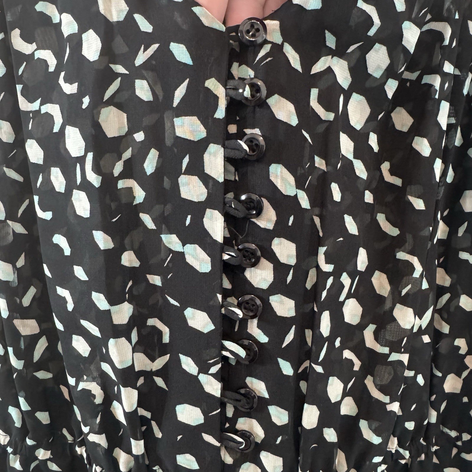 BCBG Generation Romper Small Black Sheer Long Sleeve Print Boho Chic