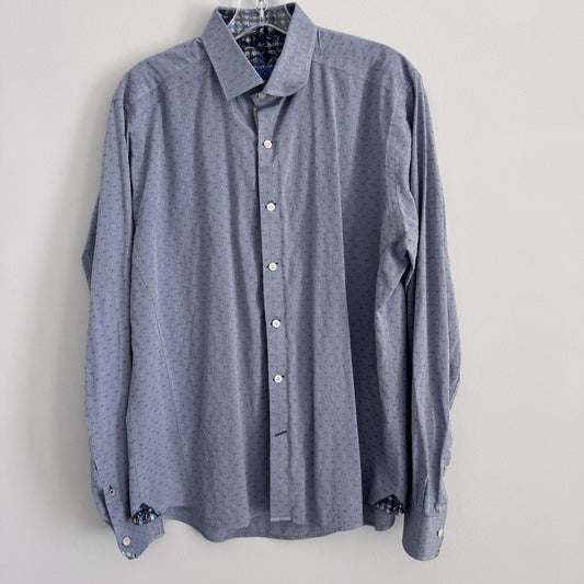 RGB Black Label Mens XL Blue Micro Dot Shirt Floral Trim Cotton