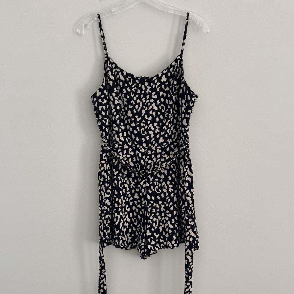 She + Sky Leopard Animal Print Romper Women's Size M Black Tan Spaghetti Strap