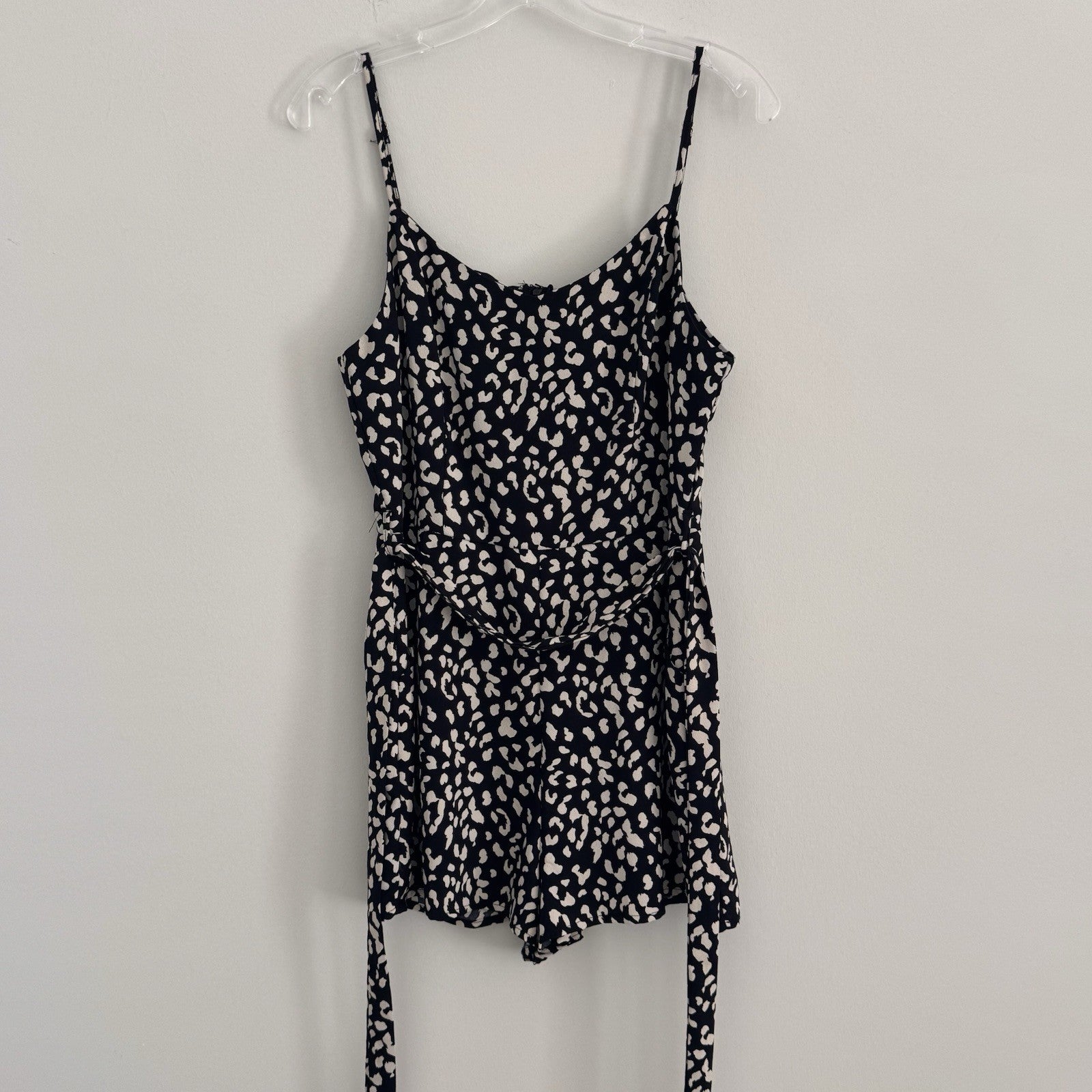 She + Sky Leopard Animal Print Romper Women's Size M Black Tan Spaghetti Strap