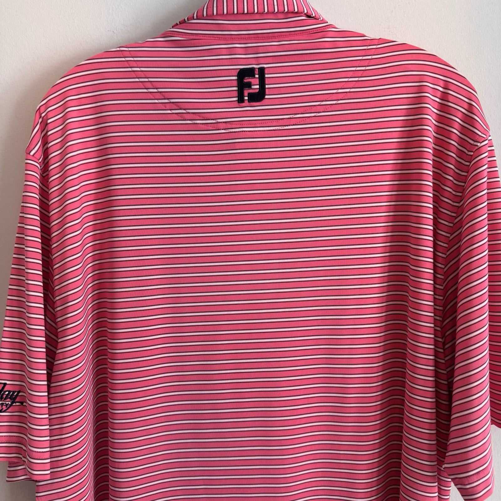 FootJoy FJ Golf Polo Shirt XL Pink Striped Holiday Panama City Beach Men’s