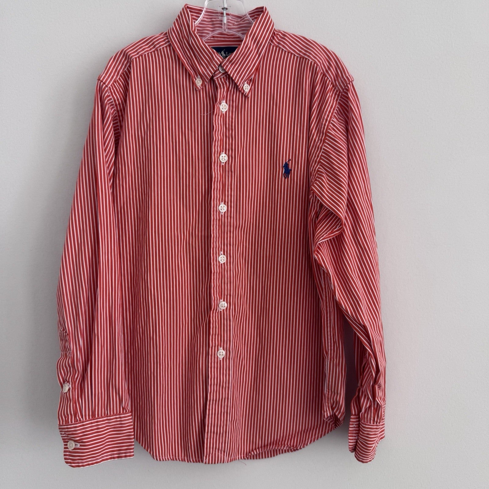 Polo Ralph Lauren Boys Red White Stripe Button Down Shirt S 8 10