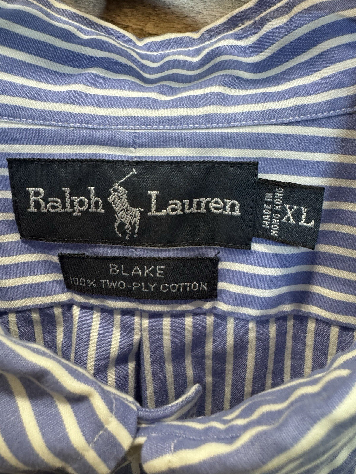 Ralph Lauren Blake Blue White Stripe Long Sleeve Button Front Shirt Men's Sz XL