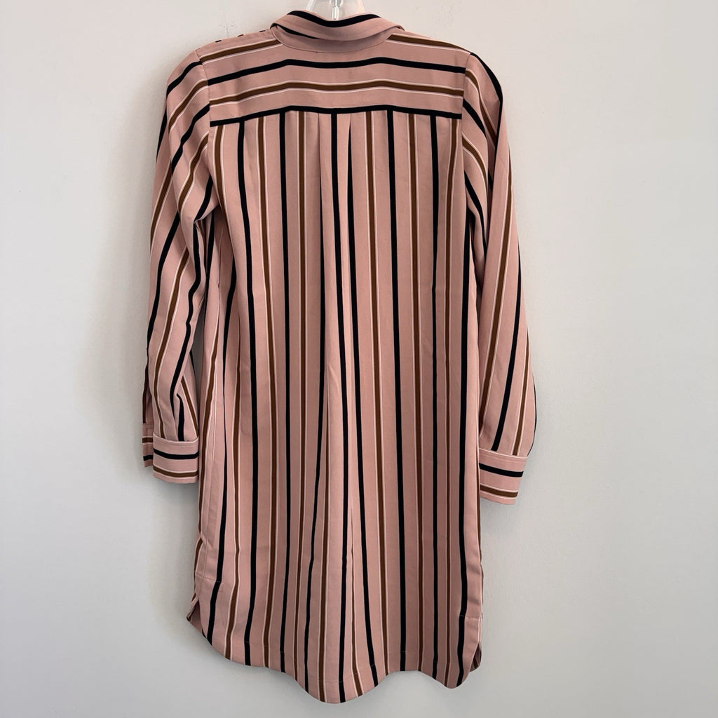 Ann Taylor Petite XXSP Shirtdress Pink Black Brown Striped Long Sleeve Button