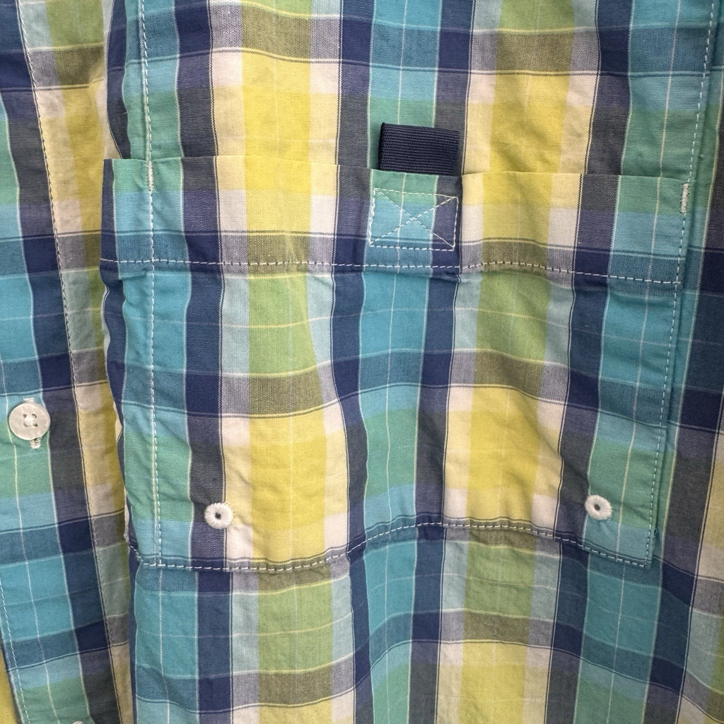 Columbia PFG Super Bonehead Shirt XXL Teal Lime Green Plaid Fishing S/S