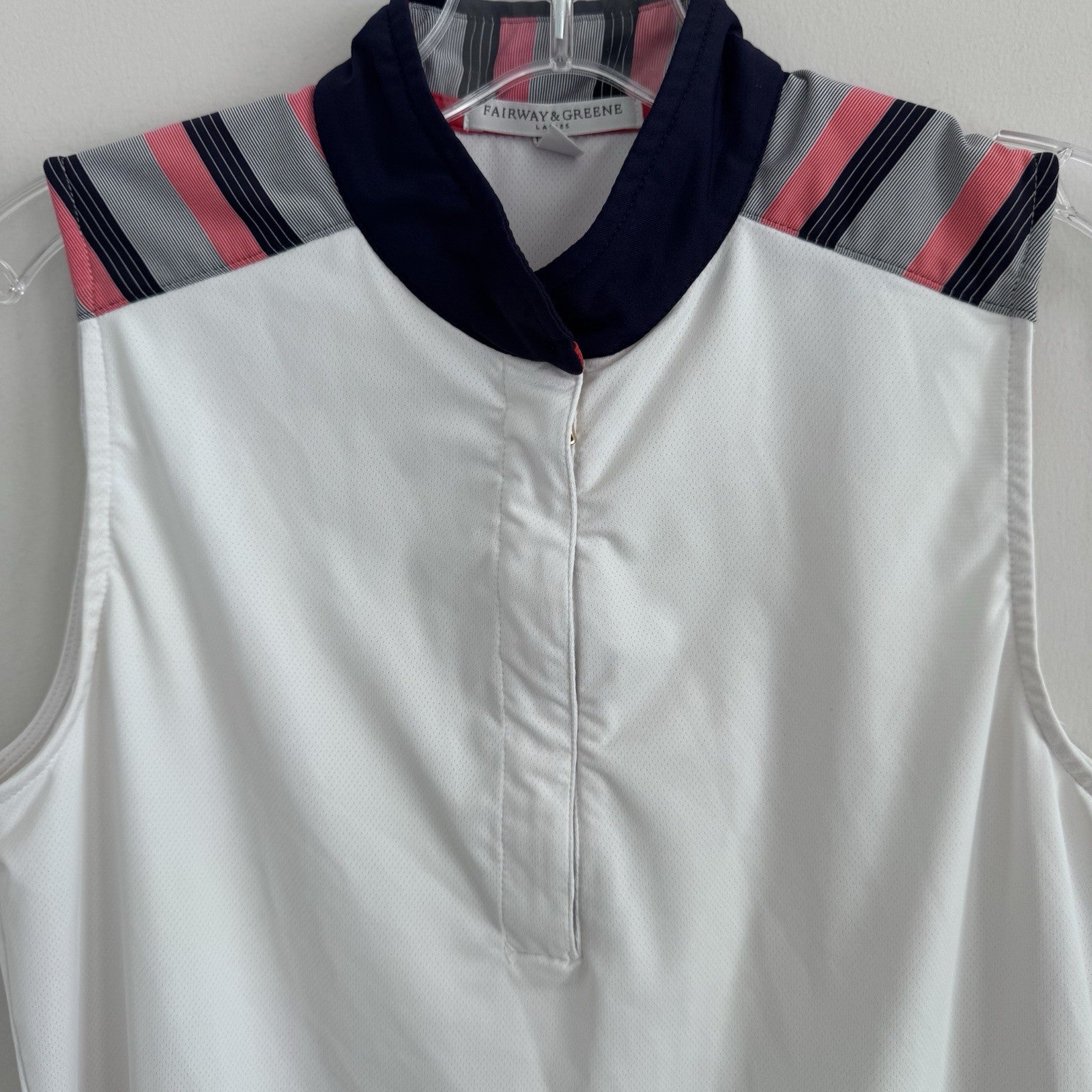 Fairway & Greene Sleeveless Golf Polo Top Women’s S White Striped Collar