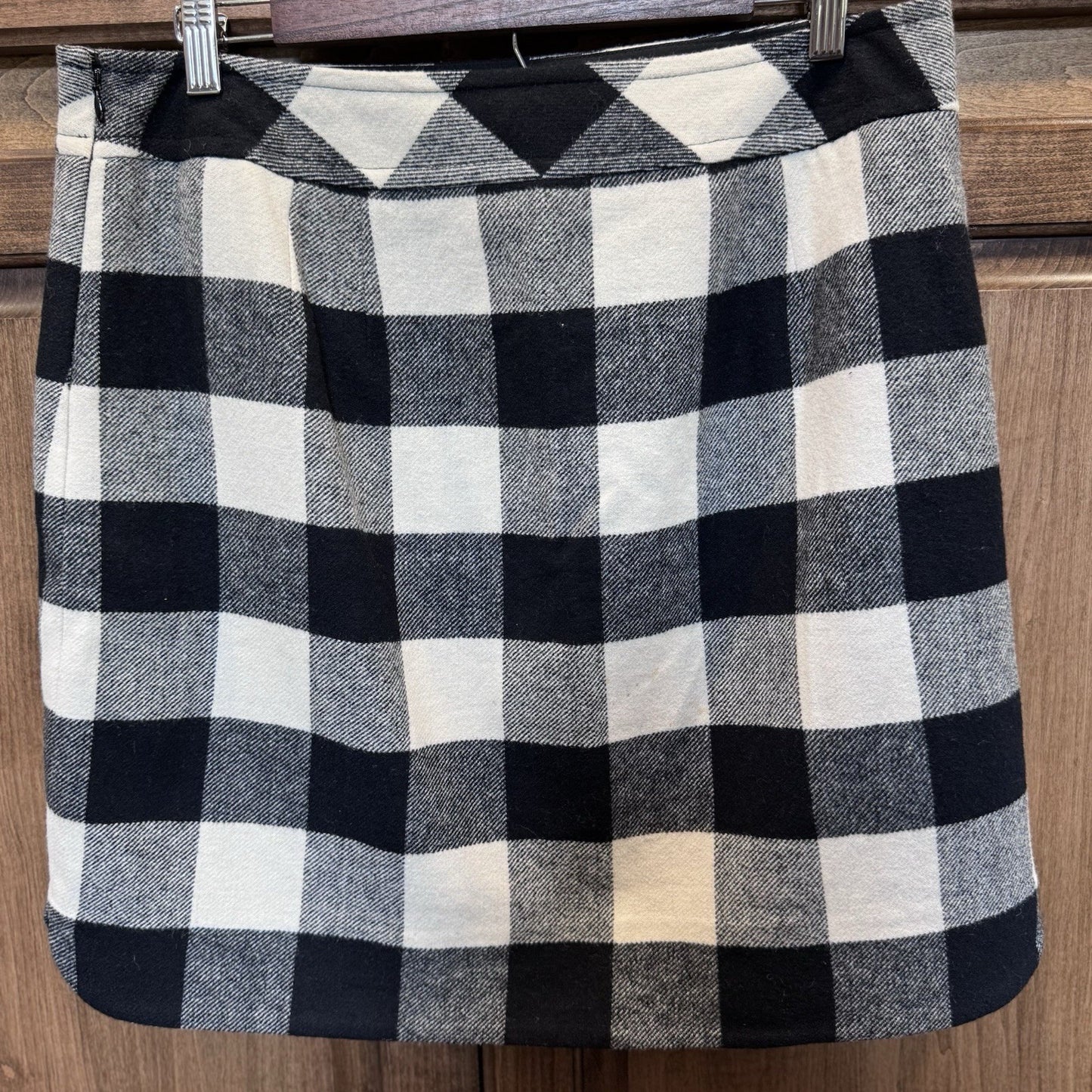 Talbots Petites 12P Buffalo Plaid Wool Skirt Black White Check Lined Winter