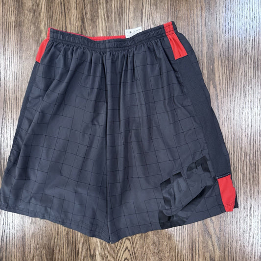 Nike Dri-FIT FAST Black Grid Athletic Shorts Men’s M Red Trim Zip Pocket