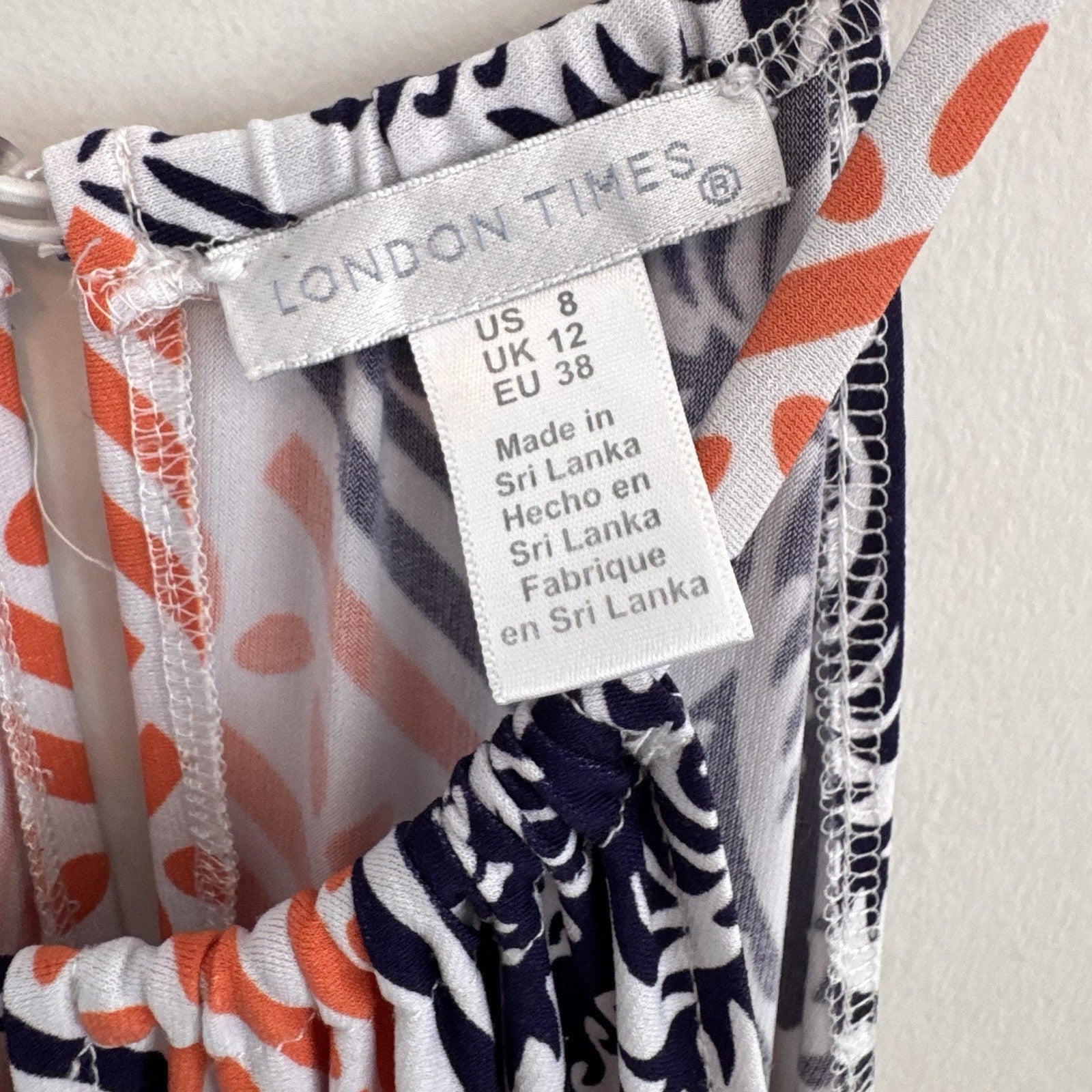London Times Geo Tile Print Halter Maxi Dress Navy Orange Size 8