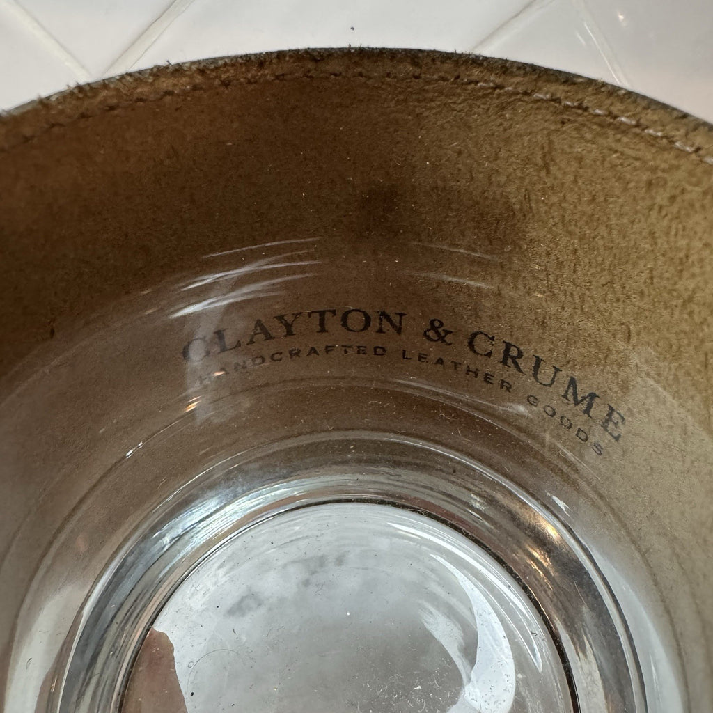 Clayton & Crume Leather Wrapped Glass Tumbler Monogram ELR Whiskey Rocks Bourbon