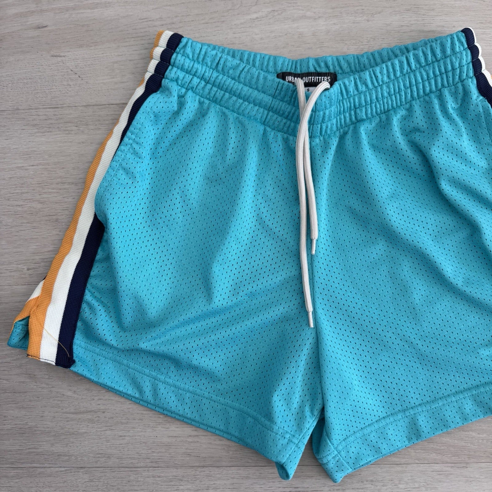 Urban Outfitters Mesh Shorts Small Teal Drawstring Stripe Retro Athletic