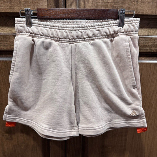 Adidas Badge of Sport Beige Lounge Shorts with Orange Trim - Size Small