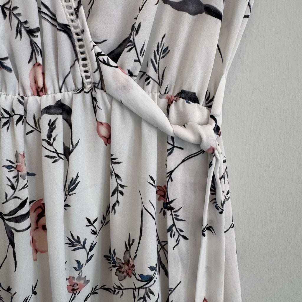 Sienna Sky Floral Wrap Dress XS White Pink Boho Summer Mini Women’s Boutique