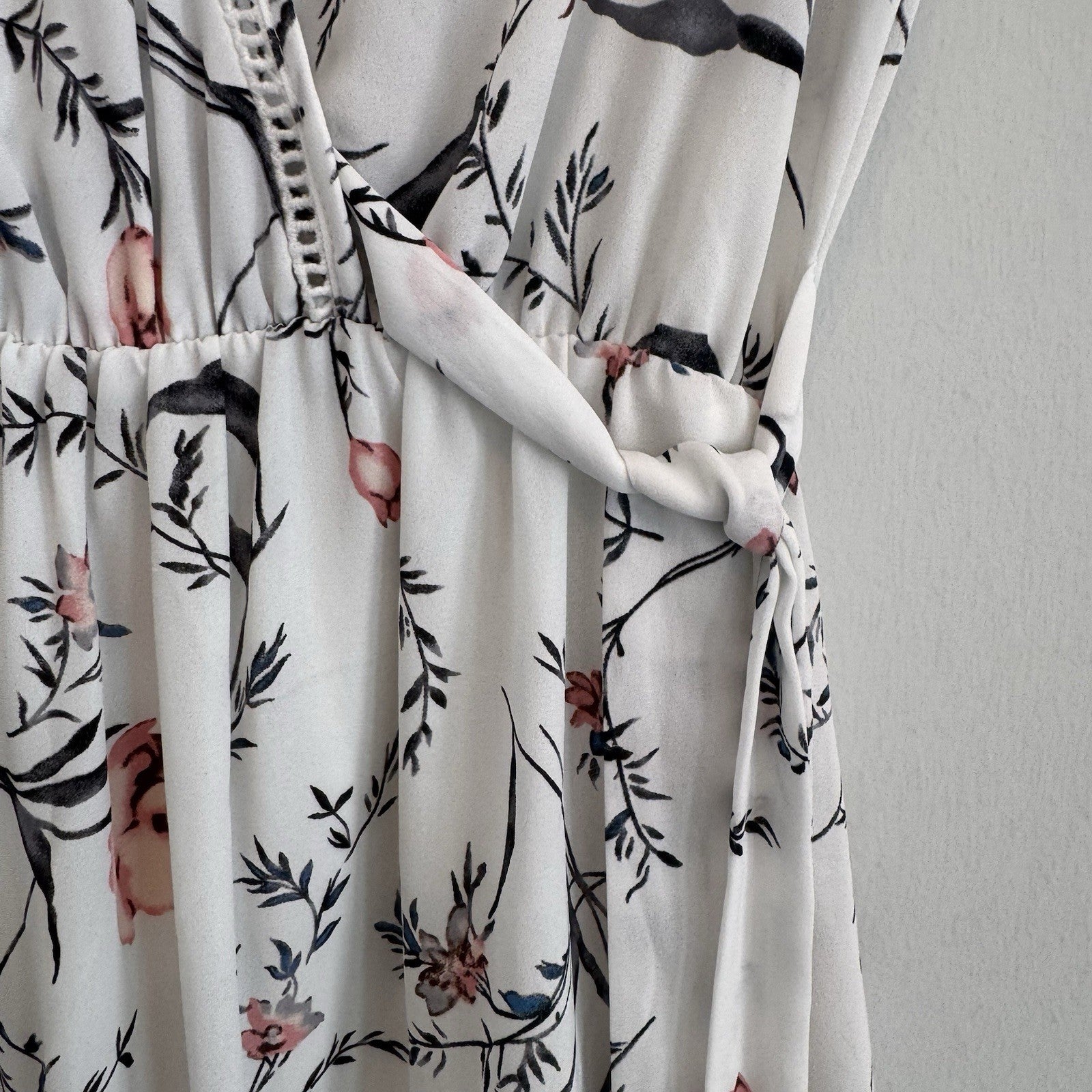 Sienna Sky Floral Wrap Dress XS White Pink Boho Summer Mini Women’s Boutique