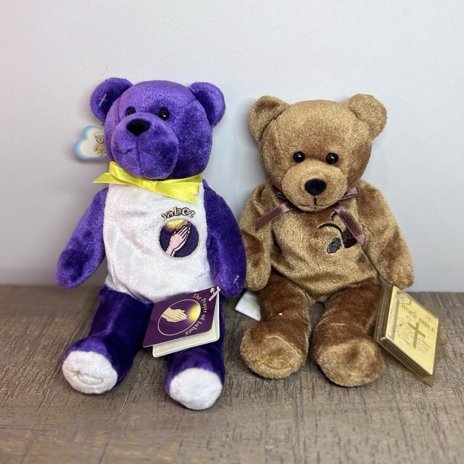 Holy Bears Lot of 2 Prayer of Jabez & Holy Bible Plush Bears 2000 2004 Tags VTG