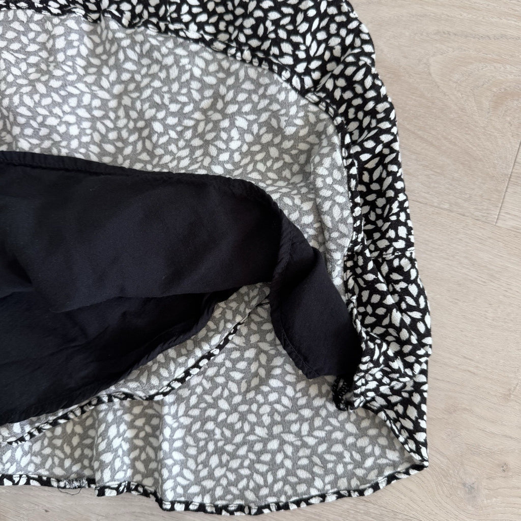Abercrombie Fitch Wrap Skirt M Black White Floral Y2K Ruffle Hem