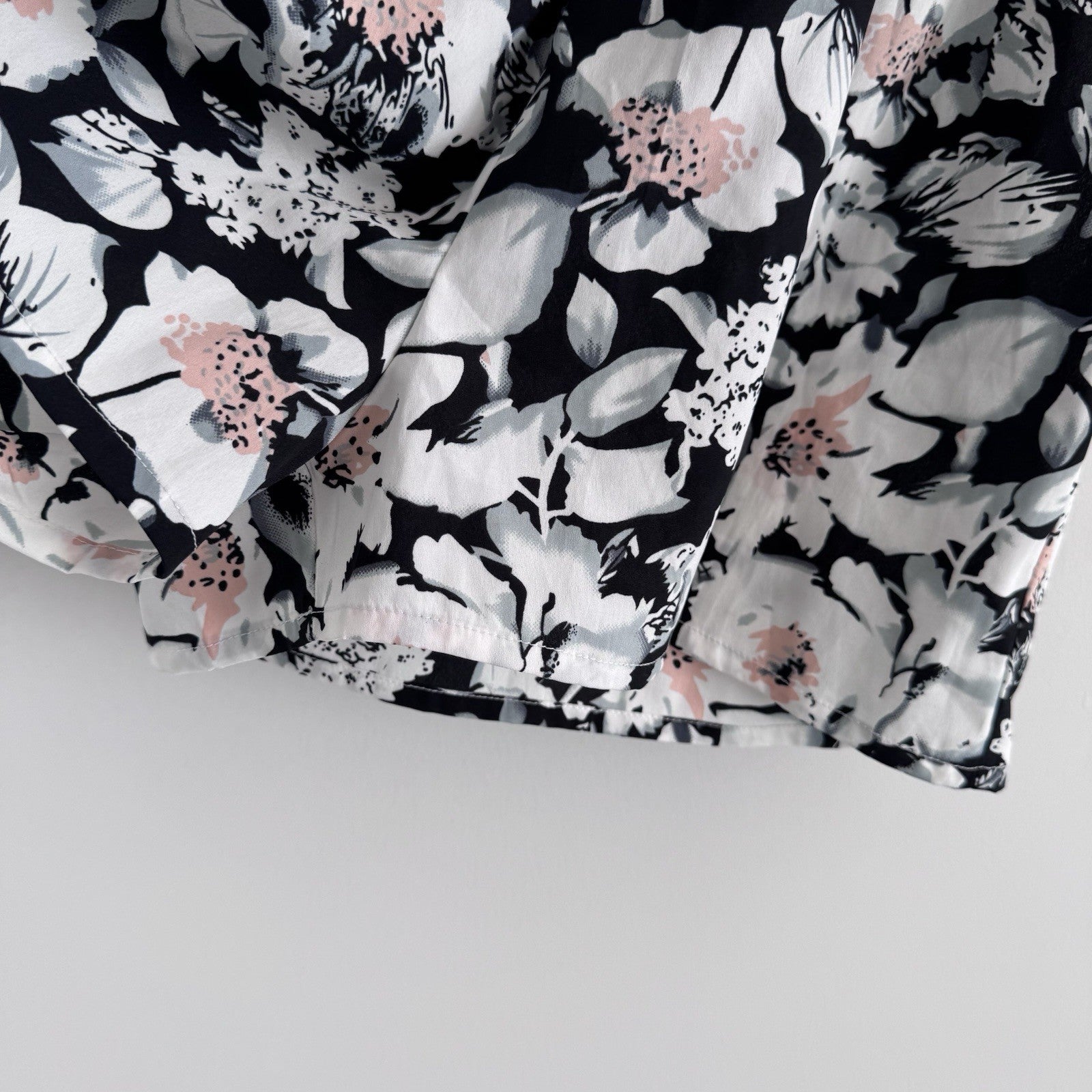 Boohoo Floral Wrap Romper US 8 Black White Pink Long Sleeve NWOT