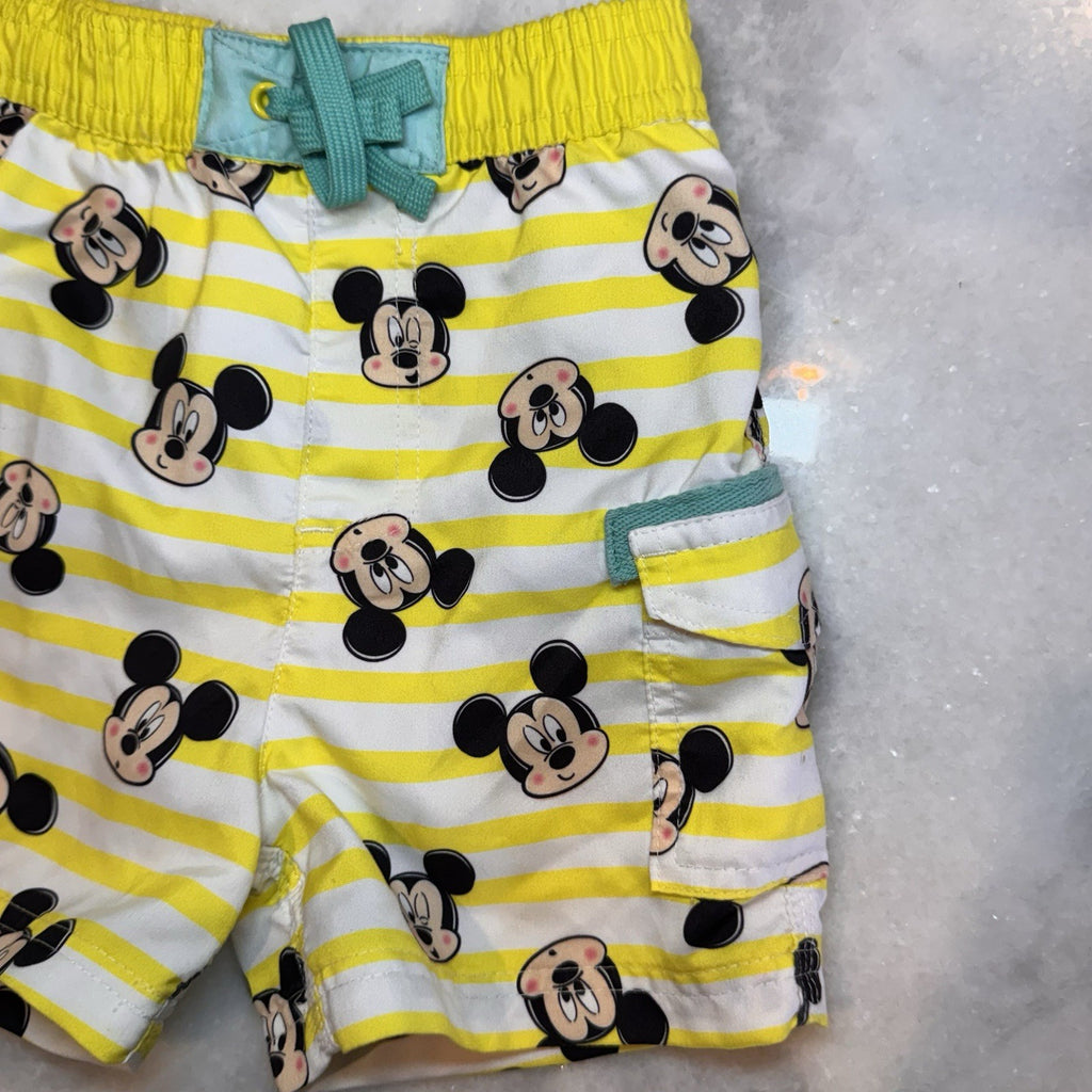 Disney Baby Mickey Mouse Swim Trunks 18-24M Yellow White Stripe Board Shorts L