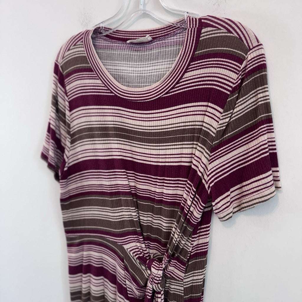 Entro Striped Tie Front Dress Women’s Large Ribbed Burgundy Boho Boutique Dress