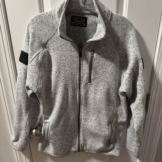 Grunt Style Mens Full Zip Fleece Jacket Heathered Gray Patch Detail Size Medium