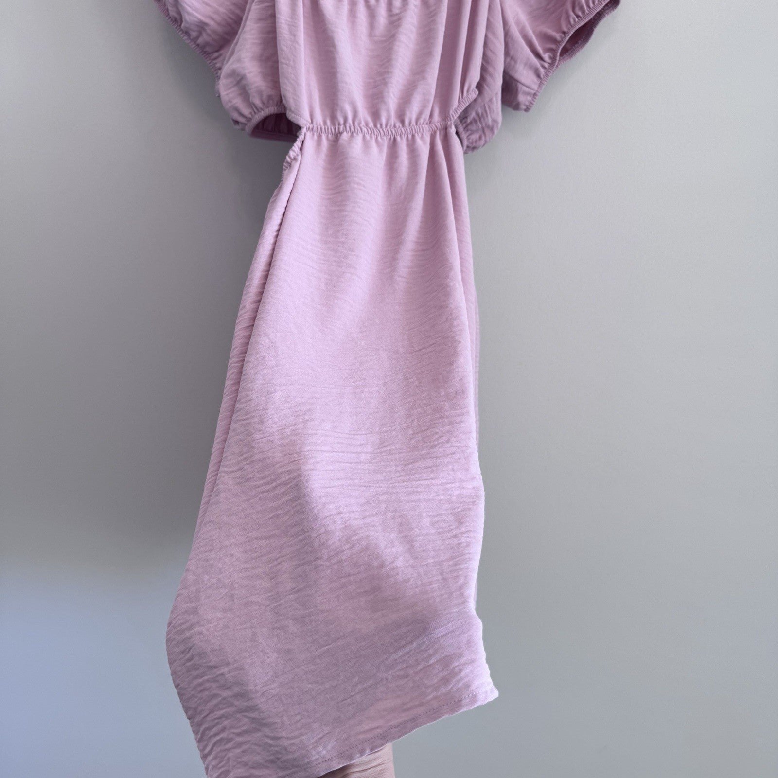 Love Tree Pink Cut Out Midi Dress Puff Sleeve Tie Waist Size L