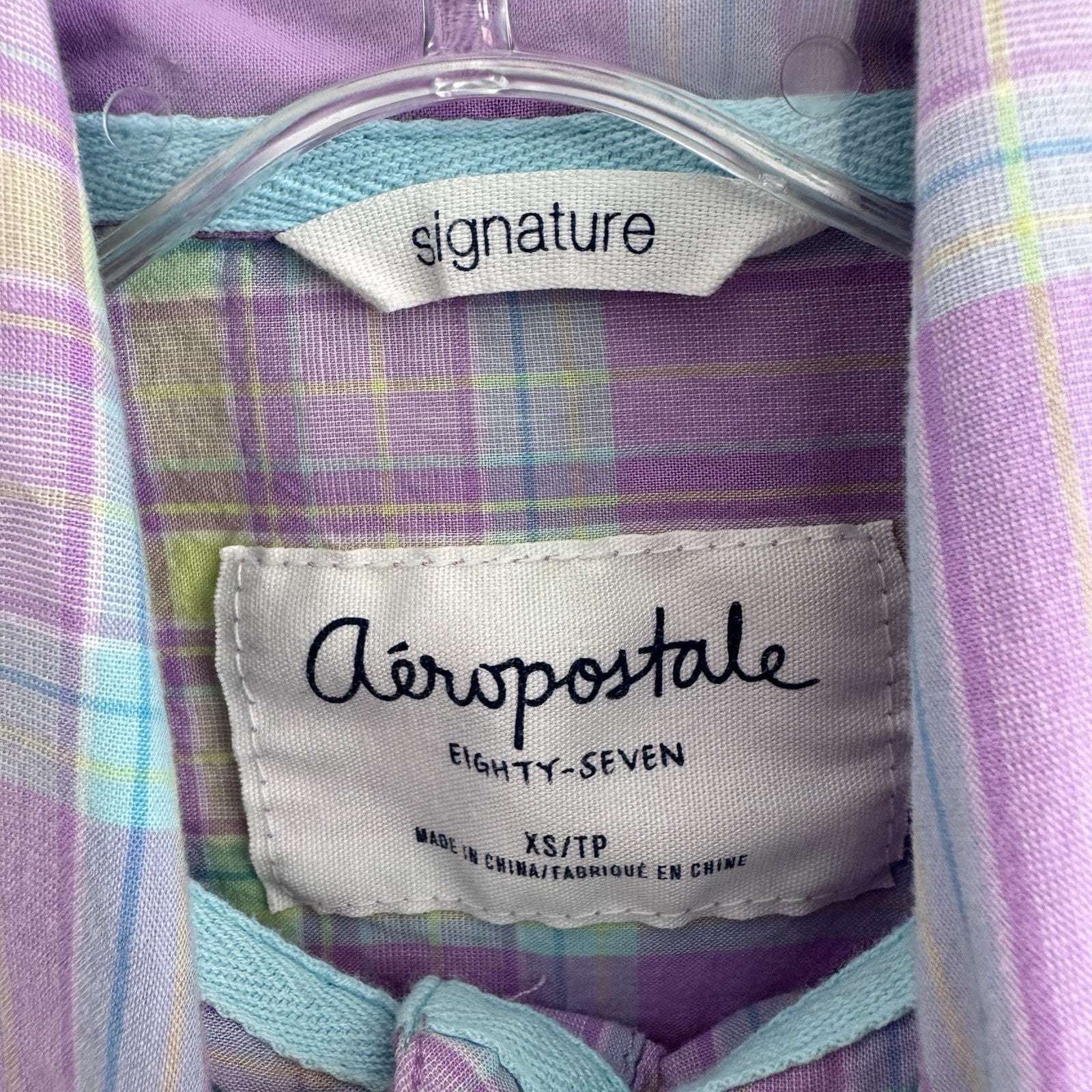 Aeropostale 87 Women’s Plaid Button Down Shirt XS Purple Y2K Pastel Preppy