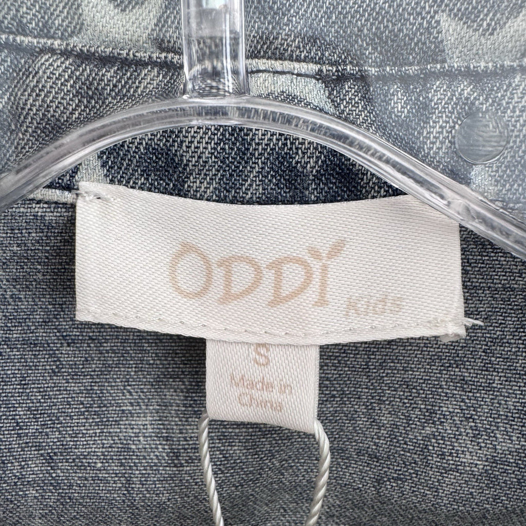 ODDI Kids Star Print Denim Dress Small Fringe Hem Button Front NWT
