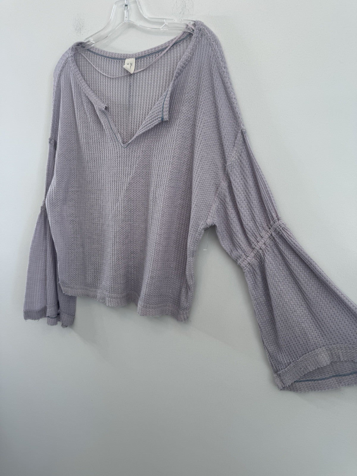 We The Free XS Lavender Waffle Knit Bell Sleeve Thermal Boho Top