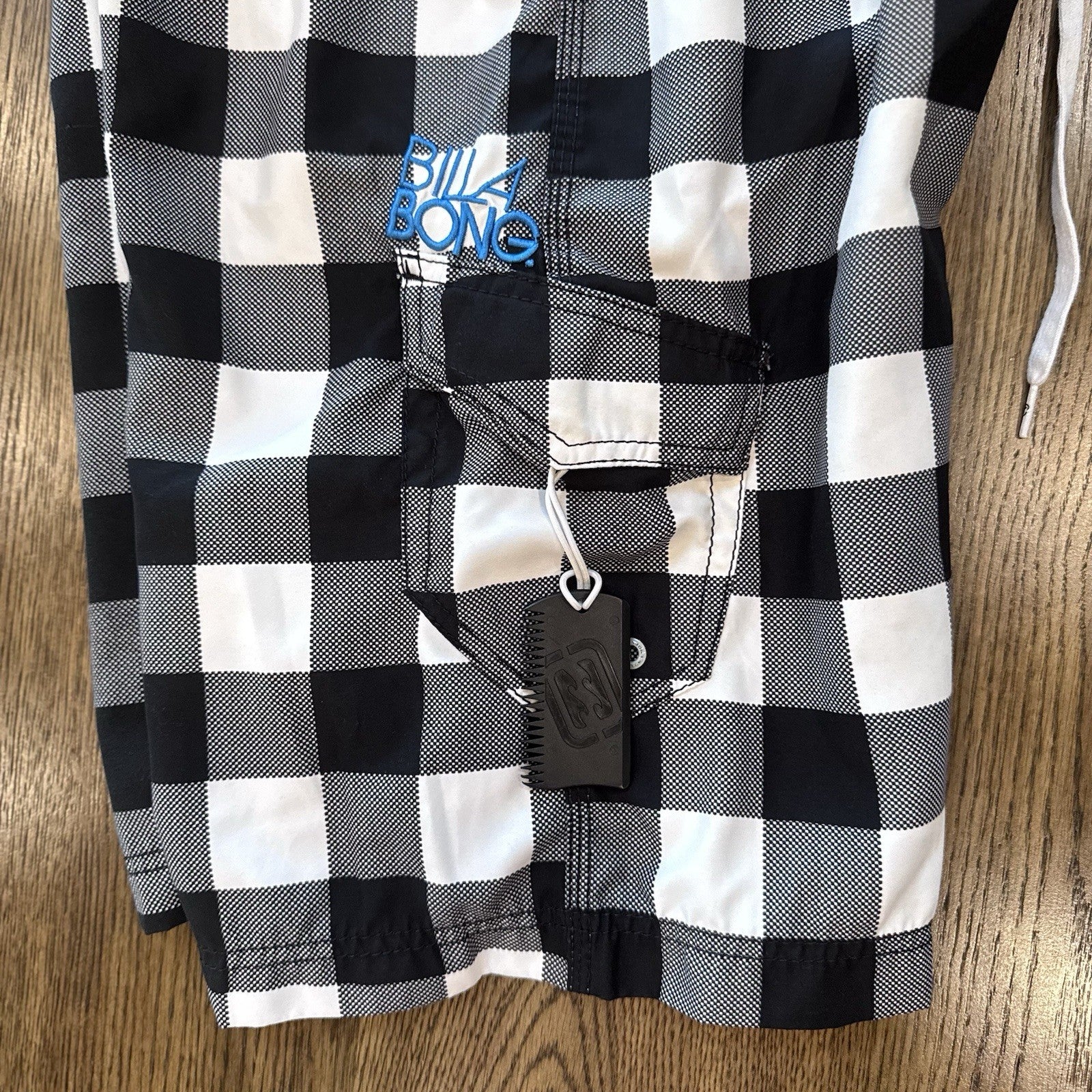 Billabong Board Shorts Men’s Size 28 Black White Plaid Swim Trunks Surf