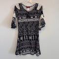 1st Kiss Girls Size 10/12 Cold Shoulder Boho Tunic Top Black White Mixed Pattern