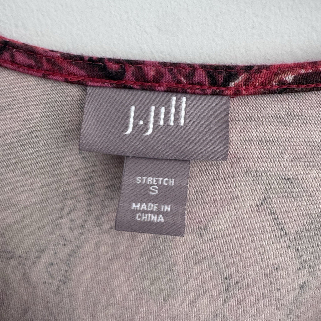 J Jill Sz Small Red Paisley Faux Wrap Vneck 3/4 Sleeve Pima Cotton Dress Stretch