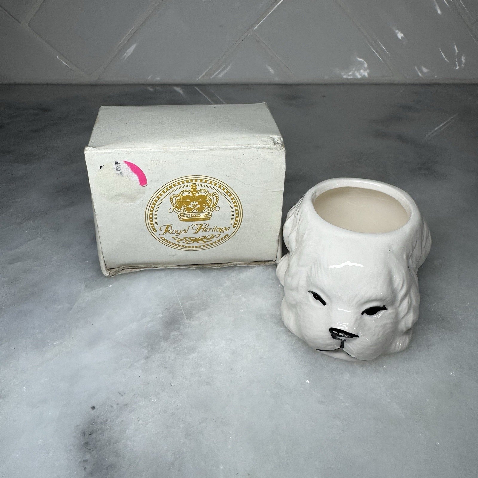 Royal Heritage White Poodle Dog Planter Vase Ceramic Puppy Decor With Box Candle