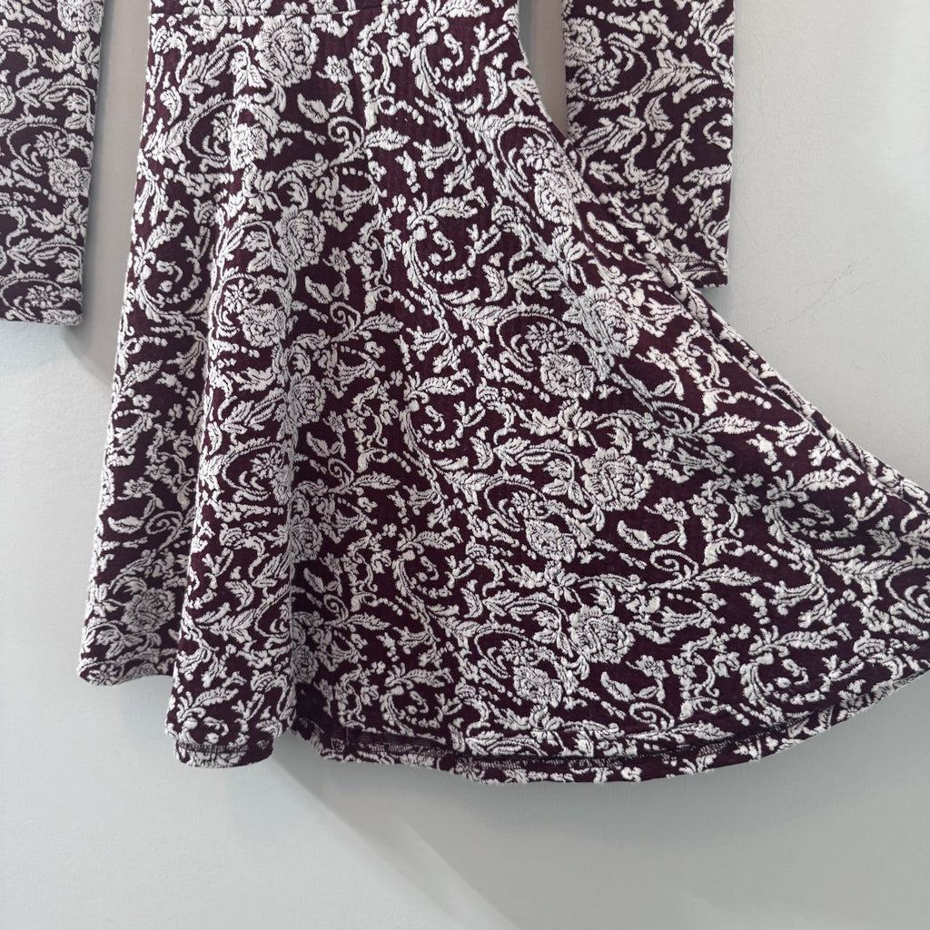 Altar’d State Burgundy Floral Cutout Back Dress Long Sleeve Small