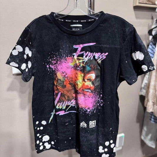 Rise as 1ne Men's Nelson Mandela T Shirt Size SMALL Black with Splatter Design