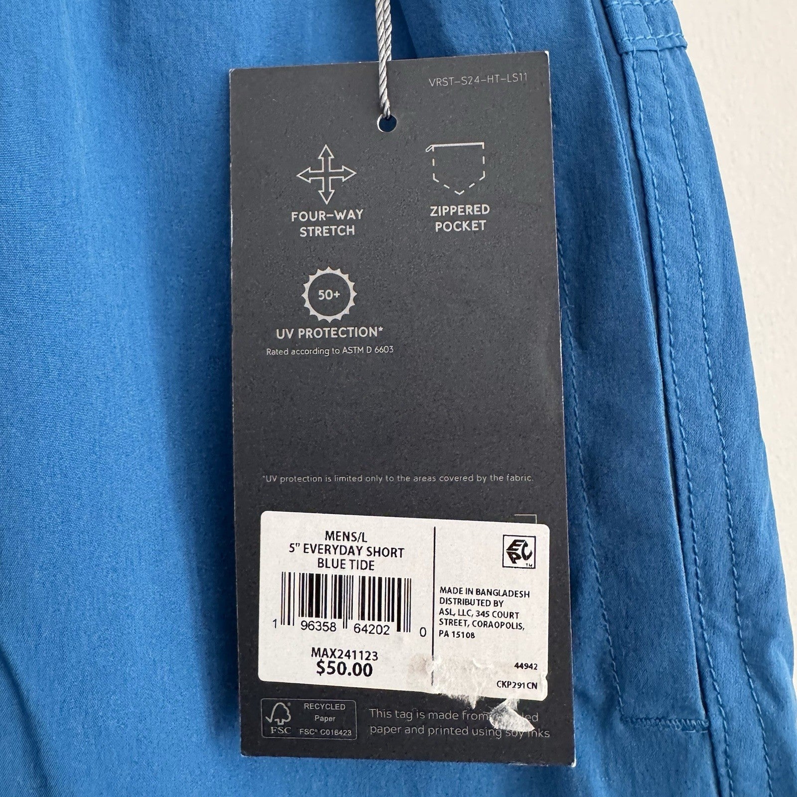 VRST Men's 5" Everyday Short Blue Tide Size Large NWT Relaxed Fit Athletic Gym
