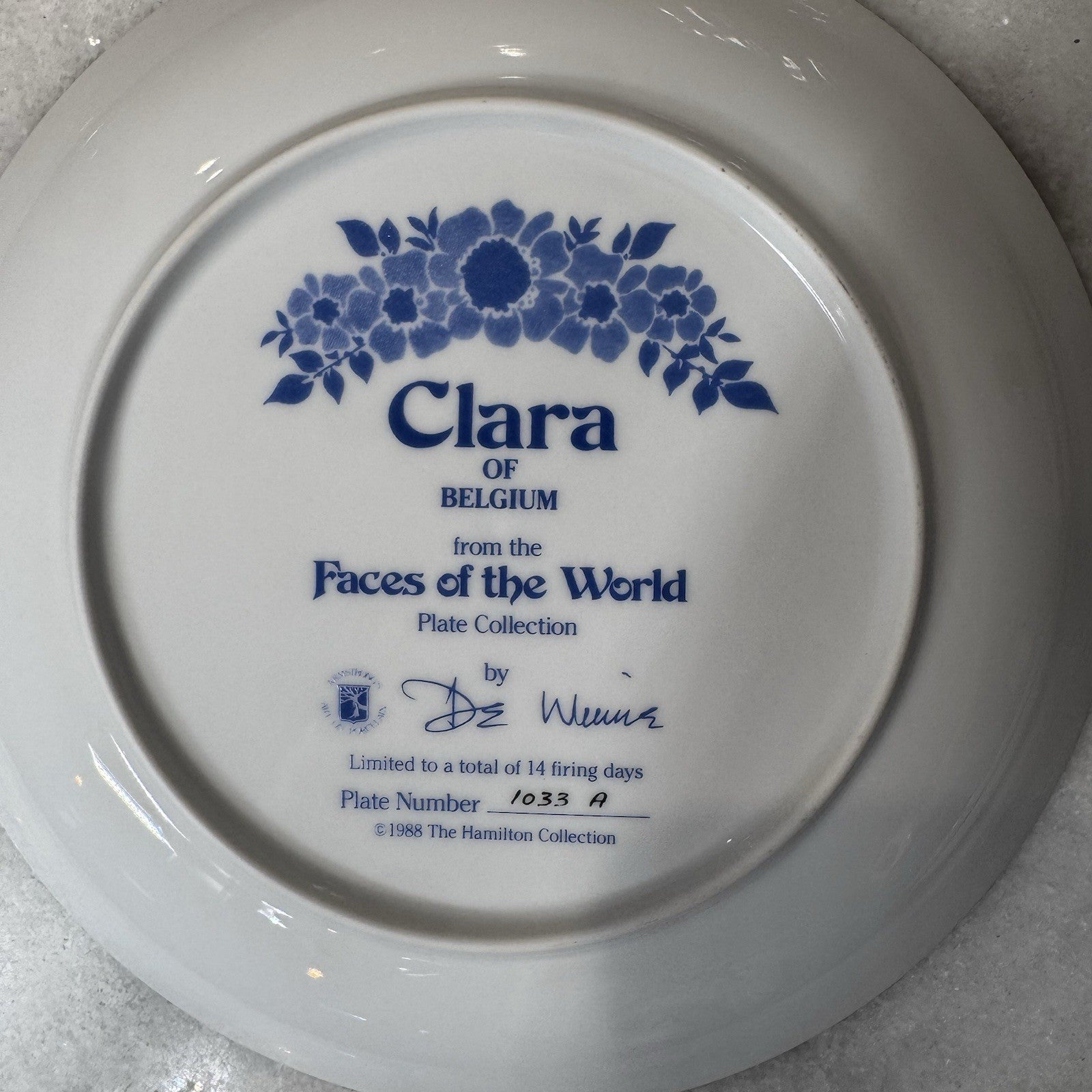 Clara of Belgium Faces of the World Hamilton Collection Plate 1988 Limited