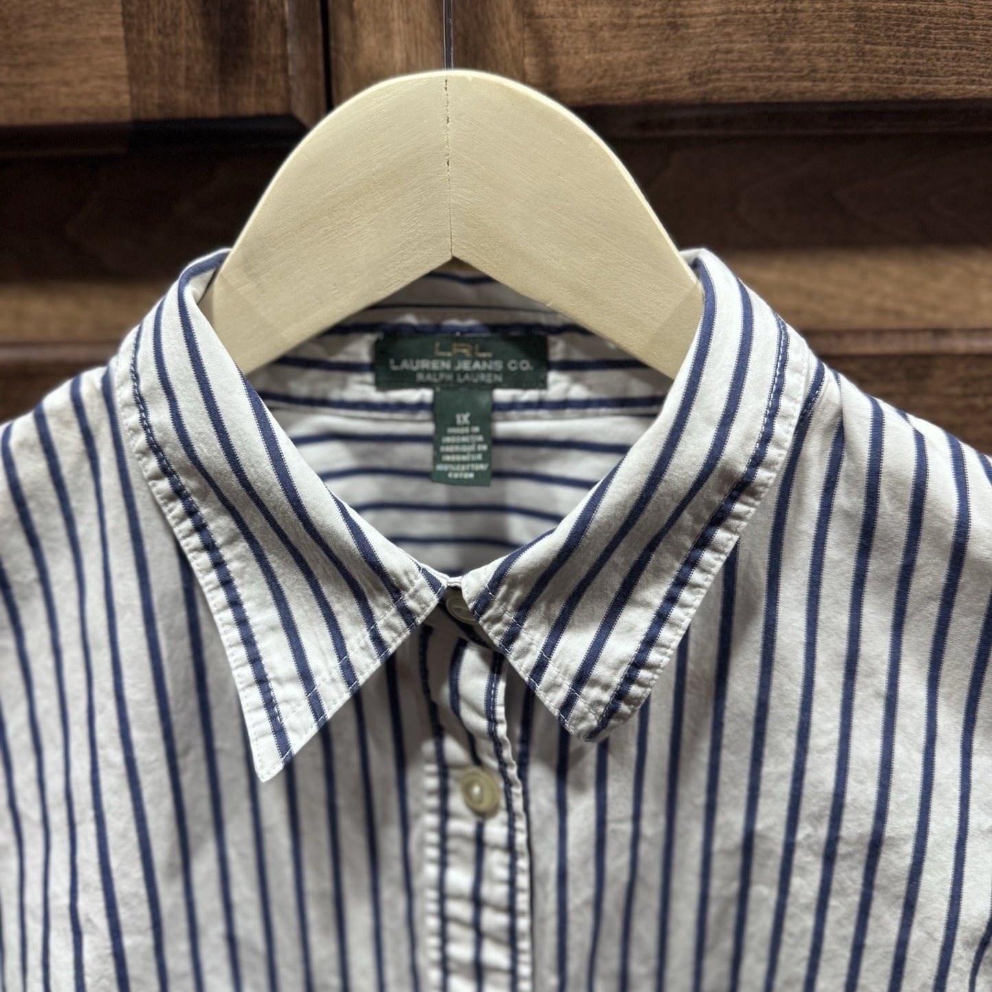 Lauren Jeans Co Ralph Lauren Blue White Striped Button Down Shirt 1X