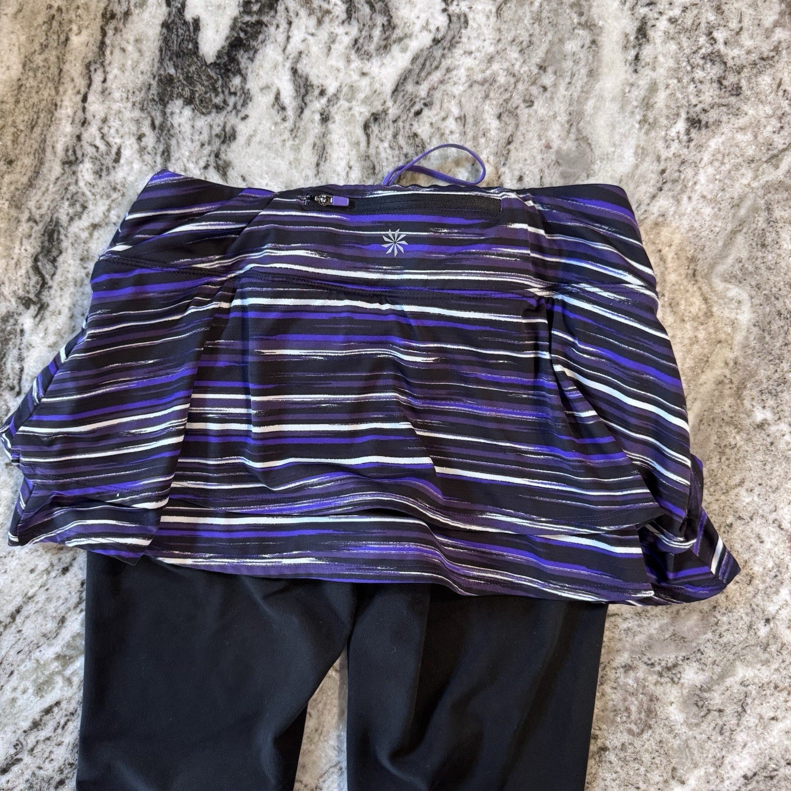 Athleta Skirted Leggings SP Black Purple Stripe Athletic Pants Capri Yoga