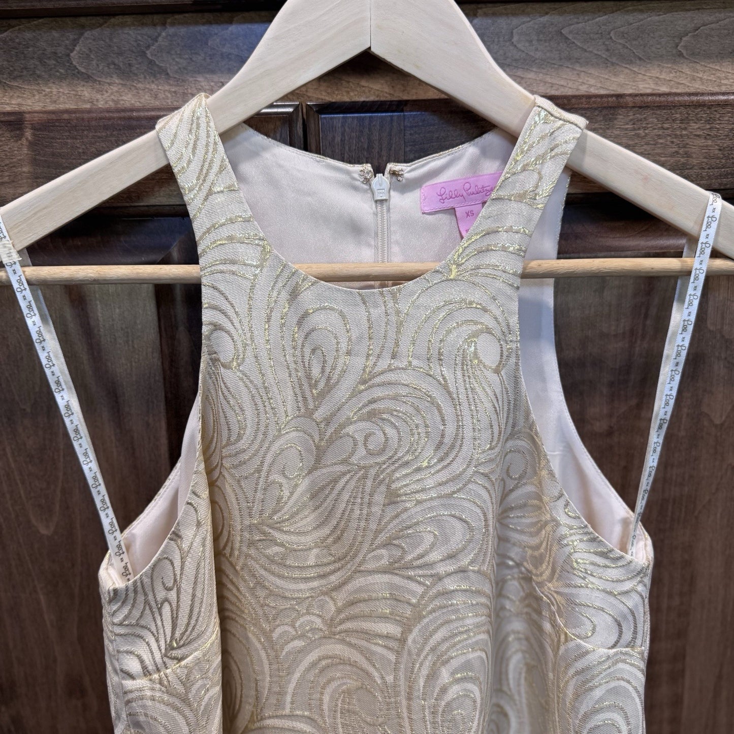 Lilly Pulitzer Gold Embellished Shift Dress XS | Metallic Silk Blend Party 