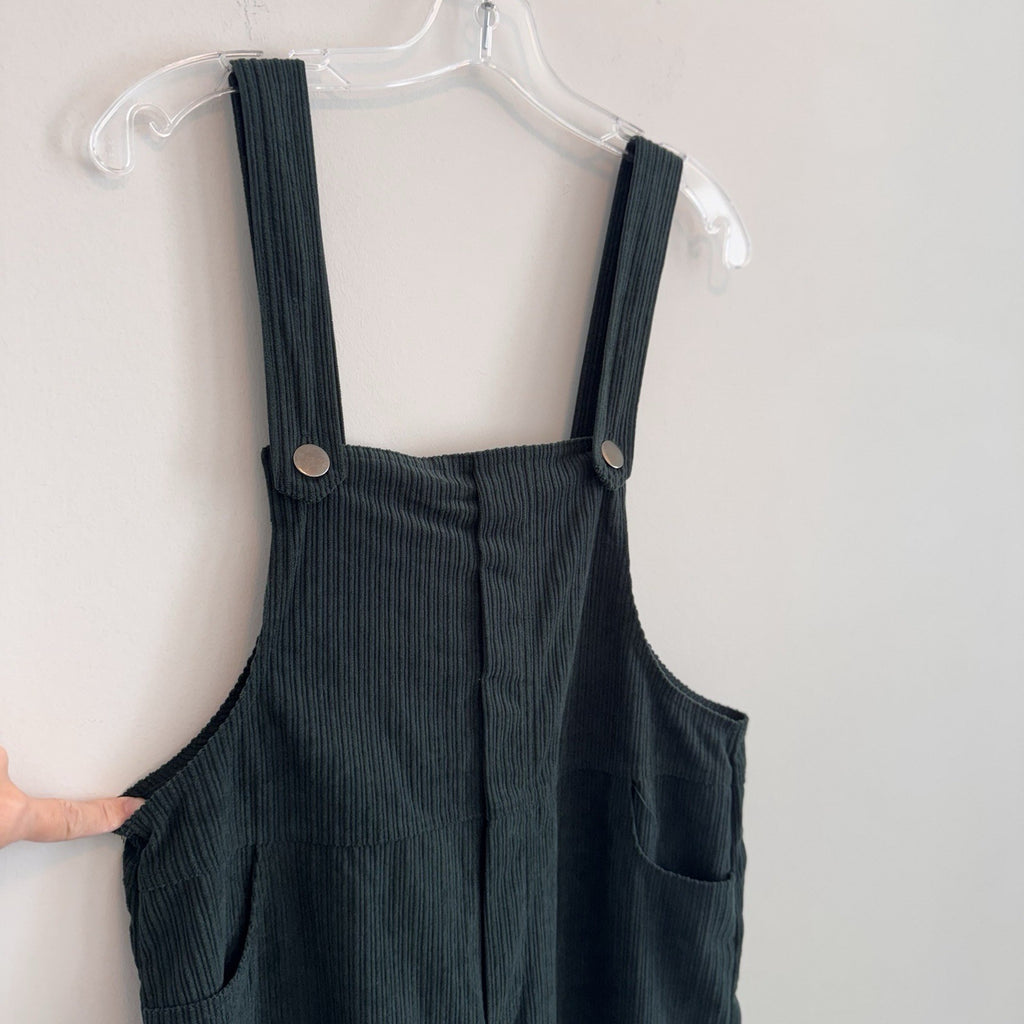 Pink Lily Hunter Green Corduroy Overalls Size Small Retro Boho Adjustable