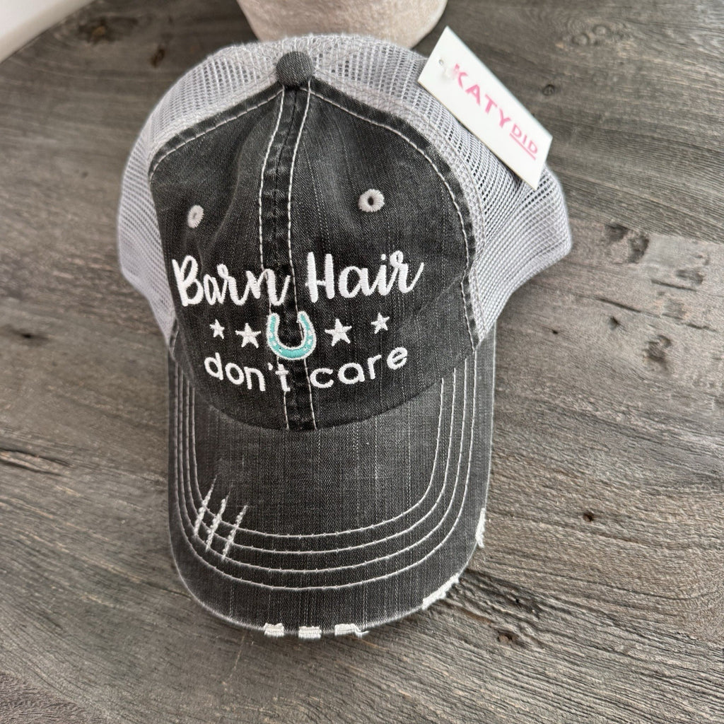 Katydid Barn Hair Don’t Care Hat Western Trucker Distressed Gray Mesh Cap Bout
