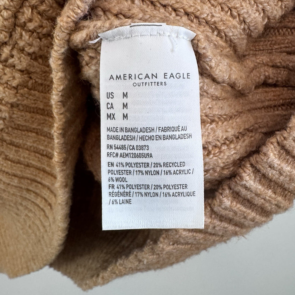 American Eagle Hooded Chunky Knit Sweater Hoodie Tan Beige Oversized M Women’s