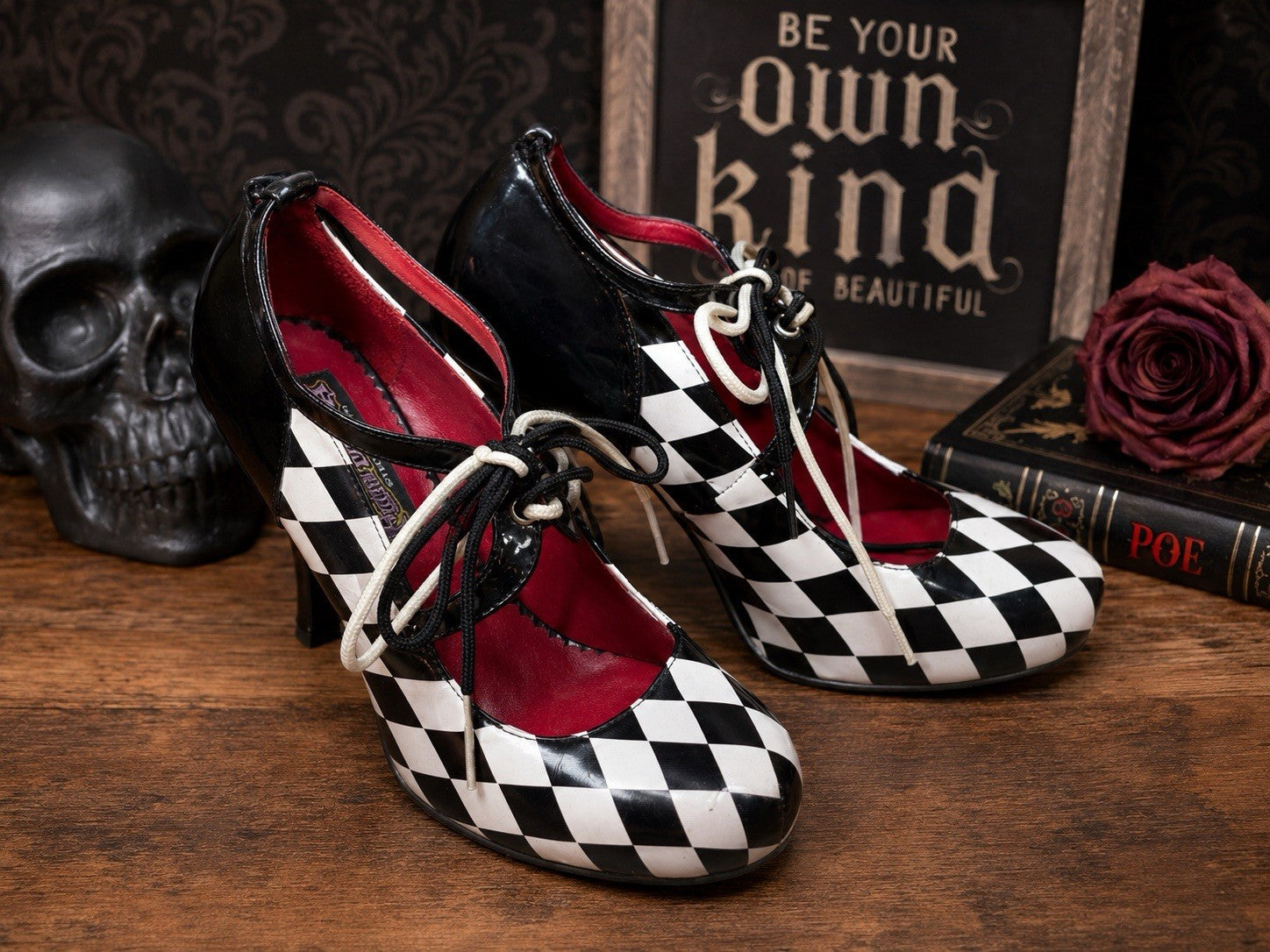 Funtasma Pleaser Harlequin Checkerboard Lace-Up Heels Women’s 9-9.5 Goth