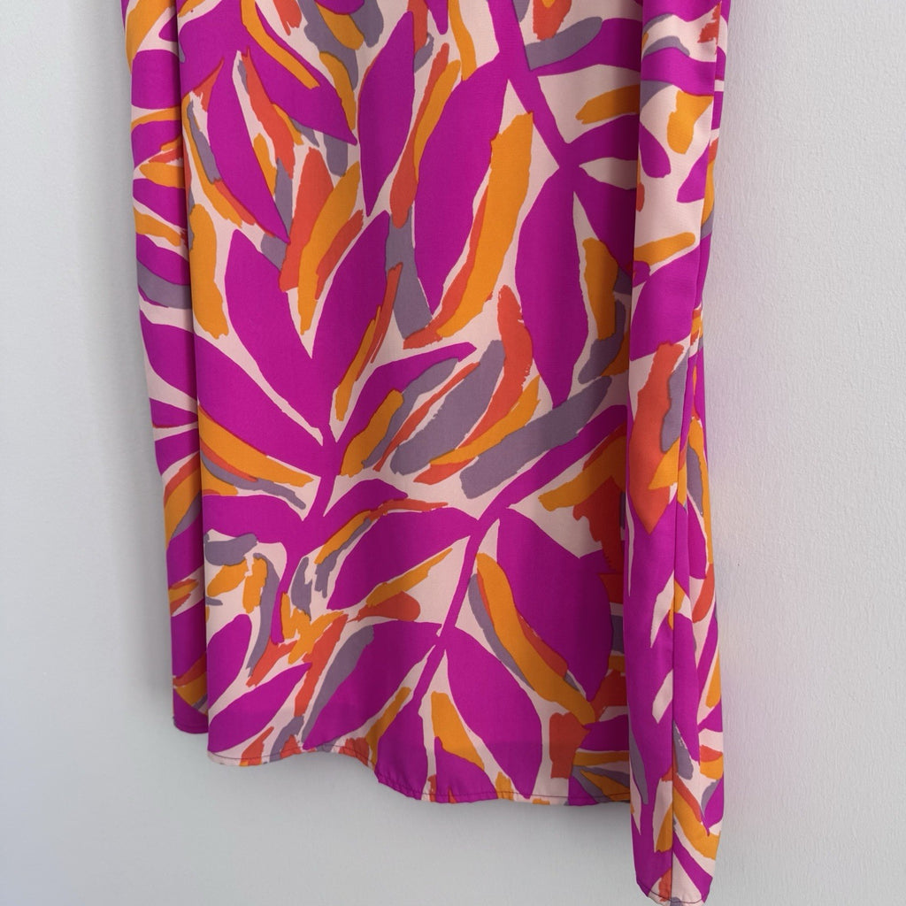 FSL Apparel Sleeveless Ruffle Dress L Pink Orange Abstract Print NWOT