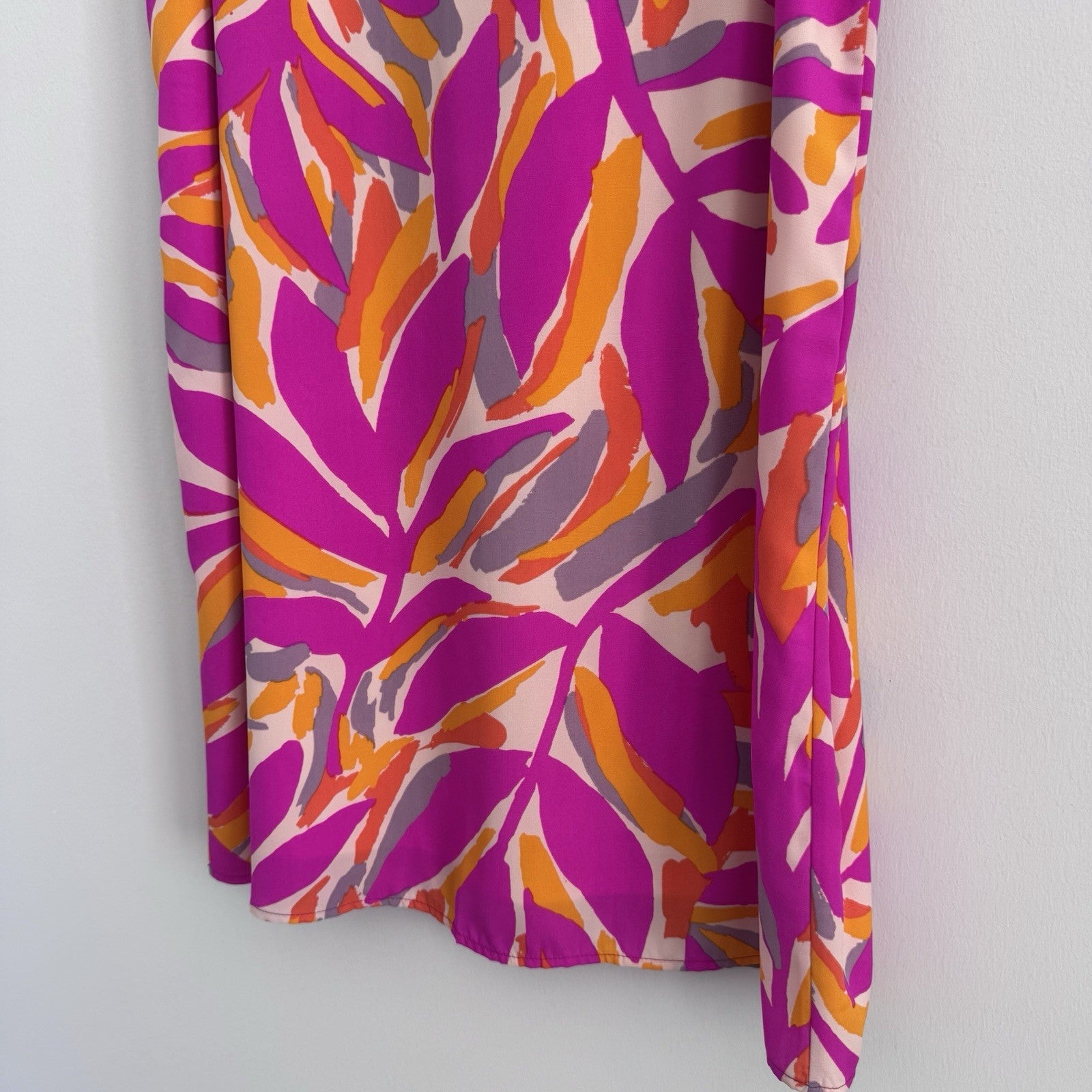FSL Apparel Sleeveless Ruffle Dress L Pink Orange Abstract Print NWOT
