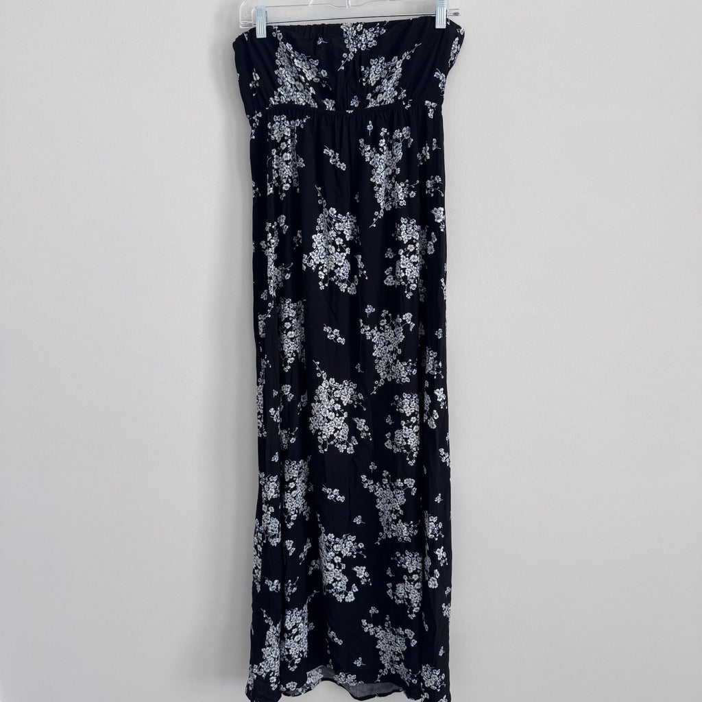 Old Navy Strapless Floral Maxi Dress M Black White Boho 2013