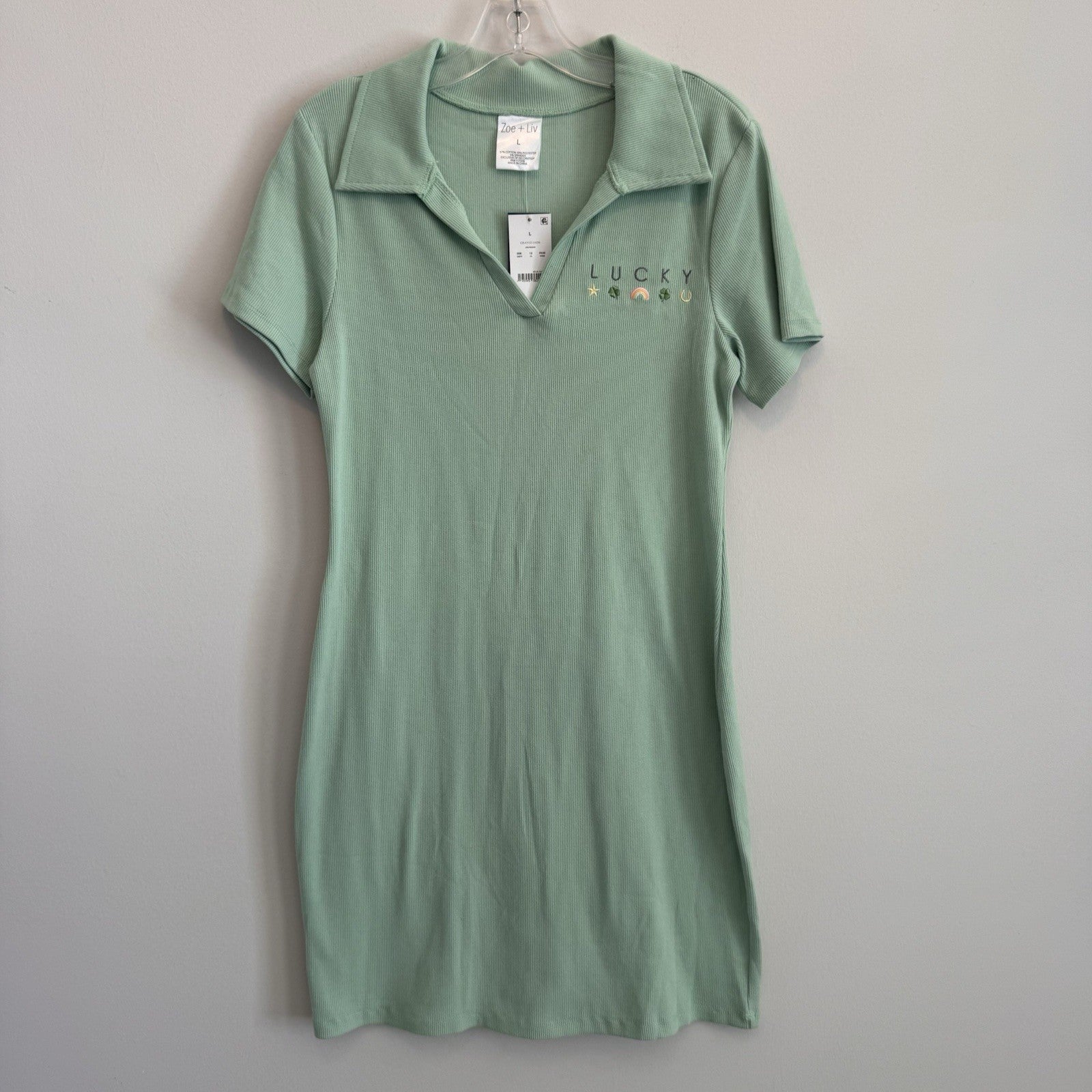 Zoe + Liv Lucky Green Polo Dress L St Patrick’s Day Ribbed  Dress NWT Women’s