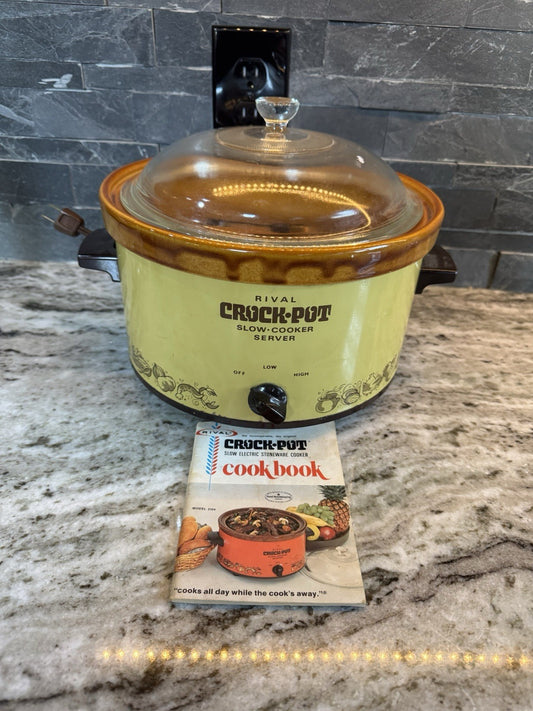 Vintage Tan Spotted Rival Crock-Pot Slow Cook Model 3104 Tested Included Manual