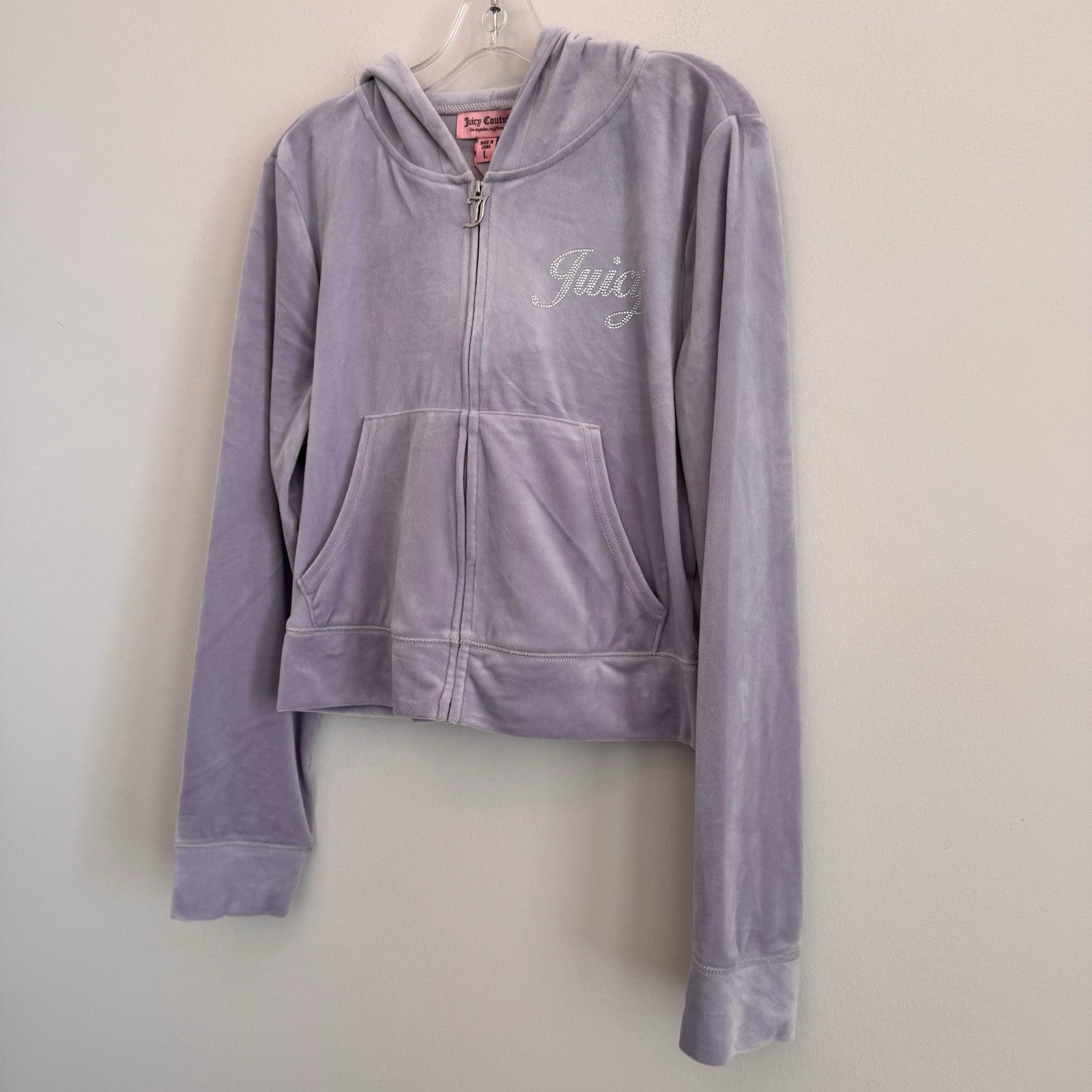 NWT Juicy Couture Velour Tracksuit Set Lavender Haze L Y2K OG Bling Rhinestone